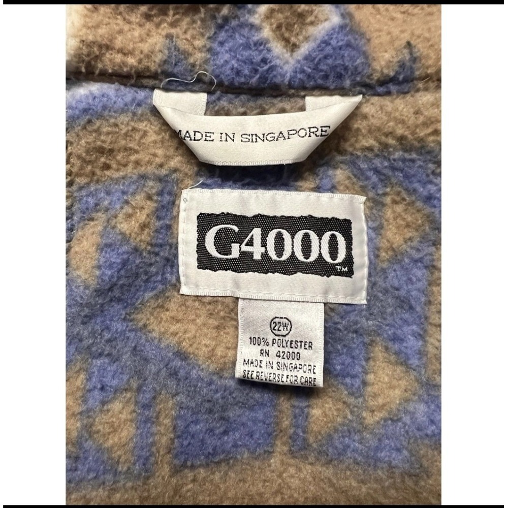 Vintage Southwestern Geometric Fleece Full Zip Jacket Blue Brown 22W Cozy Rustic - Picture 5 of 11